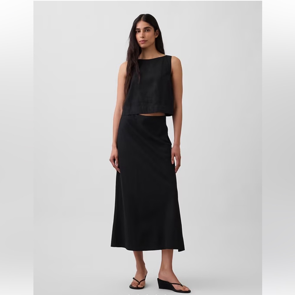 Linen Blend Maxi Slip Skirt